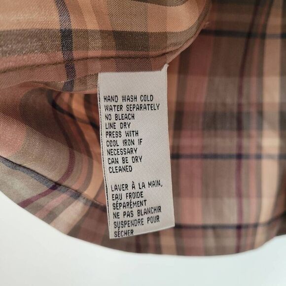 Evan Picone 100% Silk Button Front Plaid Shirt Top 16W Green Pink Long Sleeve Po - Picture 4 of 5